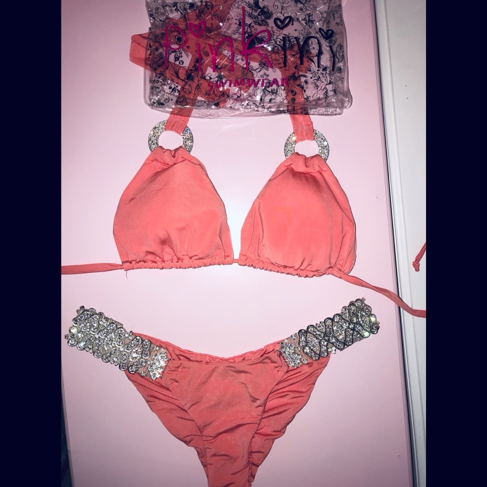 Custom PINKINI coral and rhinestone bikini